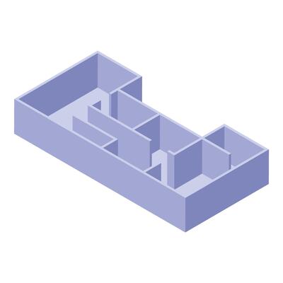 Isometric empty apartment or office floor plan showing rooms and walls
