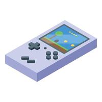 Portable videogame console showing pixel art game vector