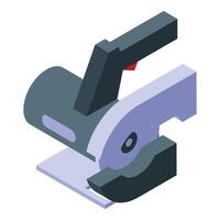 Electric circular saw cutting a plank of wood isometric view vector