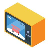 Yellow retro tv showing bobsleigh race on snowy track isometric view vector