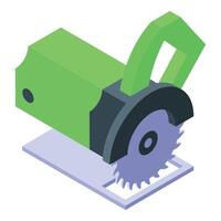 Green circular saw cutting metal sheet in isometric view vector