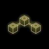 Blockchain network connecting cubes securely with lines on black background vector