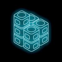 Neon blue glowing data storage server units icon with perspective view vector