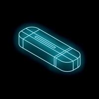 Blue neon style eraser icon glowing on black background vector