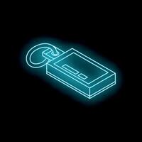 Neon blue usb flash drive keychain lying on black background vector
