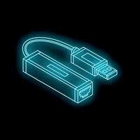 Neon glowing usb ethernet adapter wire connecting to network vector