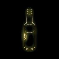 Neon bottle of beer shining on black background vector