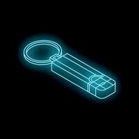 Neon usb flash drive keychain glowing on black background vector