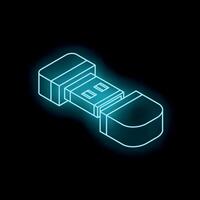 Neon usb flash drive icon glowing against a dark background vector