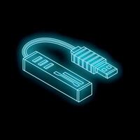 Neon icon of usb flash drive being plugged into card reader vector