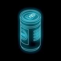 Neon blue beer can shining on black background vector