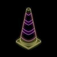 Neon traffic cone shining on black background vector