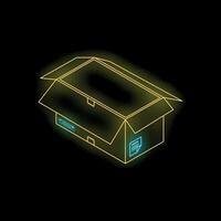 Open cardboard box isometric view neon style icon vector