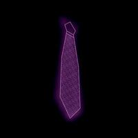 Glowing neon purple tie with pattern on black background vector