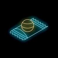 Neon sign showing round candy in opened foil wrapper vector