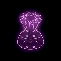 Neon sign showing a gift box with a bow on black background vector