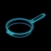 Neon empty frying pan glowing on black background vector