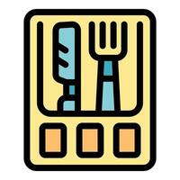 Lunch box icon showing fork and knife with tray compartments vector