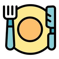 Fork and knife framing an empty plate icon vector