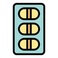 Blister pack containing three oval shaped pills with line vector