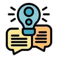 Light bulb shining over two speech bubbles representing collaborative idea generation vector