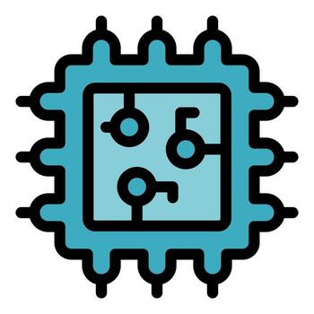 Blue cpu microchip processing data icon vector
