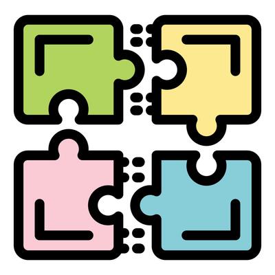 Four puzzle pieces connecting together joining concept