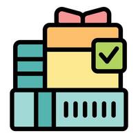 Stack of gift boxes with check mark celebrating special occasion vector