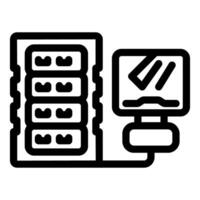 Server rack monitoring system showing data processing on monitor screen vector