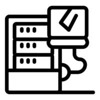 Data server rack and laptop showing checkmark, network security concept vector