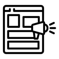 Megaphone promoting content on website landing page, digital marketing strategy vector