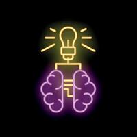 Neon sign of brain with light bulb shining representing new ideas vector