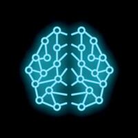 Neon blue brain showing neural network glowing on black background vector