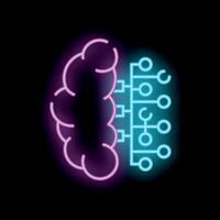 Neon illustration of human brain transforming into digital circuit board vector