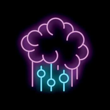 Neon brain raining data cloud computing concept icon vector