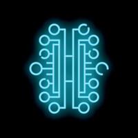 Neon blue artificial intelligence chip glowing on black background vector