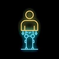 Neon icon of person transforming showing exoskeleton being attached vector
