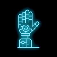 Neon sign of a robotic hand showing open palm vector