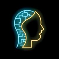 Neon style icon showing human head with circuit board pattern vector