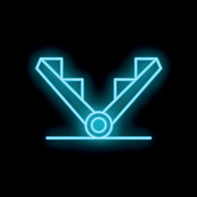 Neon blue seesaw icon, playground equipment sign on black background