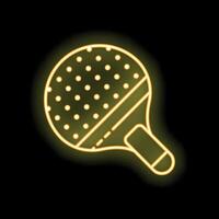 Yellow neon icon of a table tennis paddle glowing on a black background vector