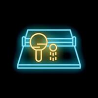 Neon sign showing ping pong table with bat and ball bouncing vector
