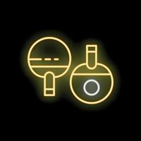Neon sign representing ping pong racket and ball on black background vector