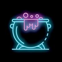 Neon witch's cauldron bubbling with a magic potion for halloween vector