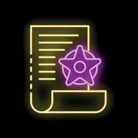 Neon icon of document with star representing important information vector