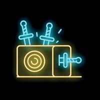 Glowing neon line traditional japanese swords drawn with contour lines on black background vector