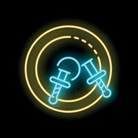 Neon sign representing fencing sport with two swords forming a circle on black background vector