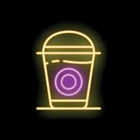 Glowing neon sign of a disposable coffee cup on a black background vector