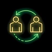 Neon icon of two people exchanging information in a circular process vector