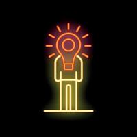 Neon sign of a person with a light bulb representing ideas and creativity vector